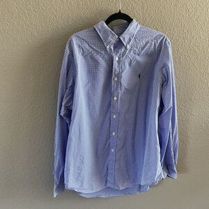 Ralph Lauren Shirt Mens XL Blue Gingham check Button Up Green Pony Preppy